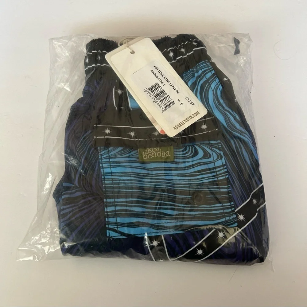 NWT Agua Bendita Luke Eter Celestial Swim Trunk Blue & Purple Kids Size 6